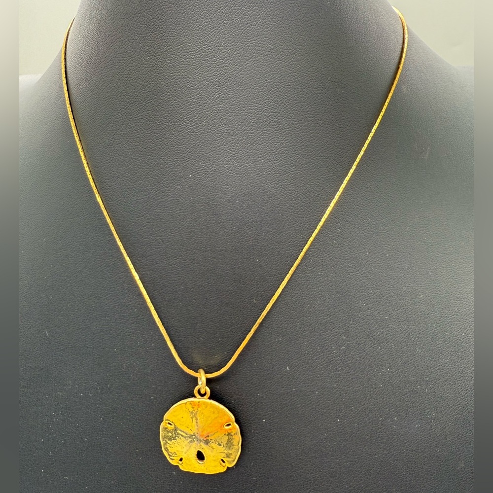 Gold Sand Dollar Pendant Necklace Beach Inspired Jewelry Coastal Tropical Gift